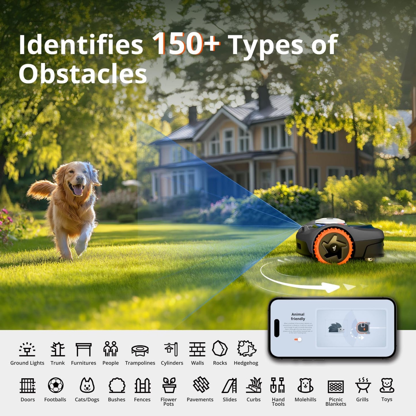 Segway Navimow i110N Robot Lawn Mower Perimeter Wire Free 1/4 Acre RTK+Vision Robotic Lawnmower, AI-Assisted Mapping, Virtual Boundary, APP Control, 58dB(A) Quiet, Multi-Zone Management