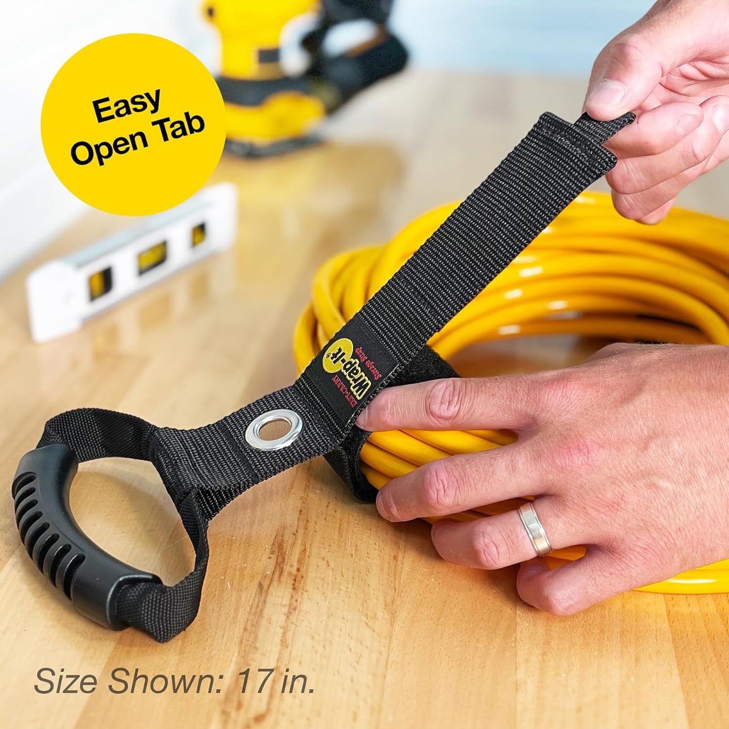 Easy-Carry Wrap-It Storage Straps - 22” (2-Pack) Blaze Orange with Grommet - Extension Cord Storage Holders and Carrying Straps for Garden Hose Storage
