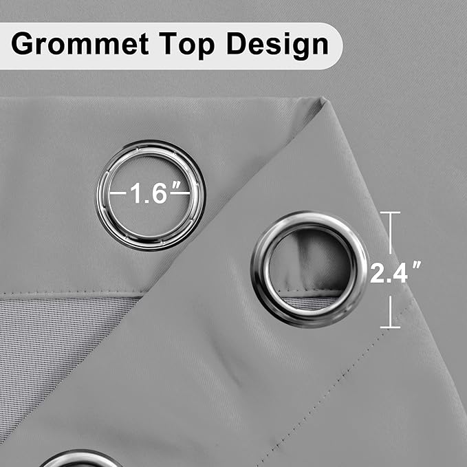 XWZO Full Shading Blackout Curtains 45 Inches Length with Tiebacks- Heat and Light Blocking Ring Top Window Drapes with Black Liner Backing for Bedroom/Kid's Room, Light Grey, W52 x L45, Set of 2
