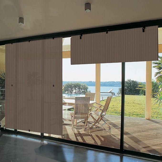 Bynbbur 4'W x 8'H Outdoor Patio Shades Foldable Roller Blinds, 220 GSM Sun Shade Roll Up Porch Screens Exterior Shade Cloth for Deck Pergola Backyard, Brown