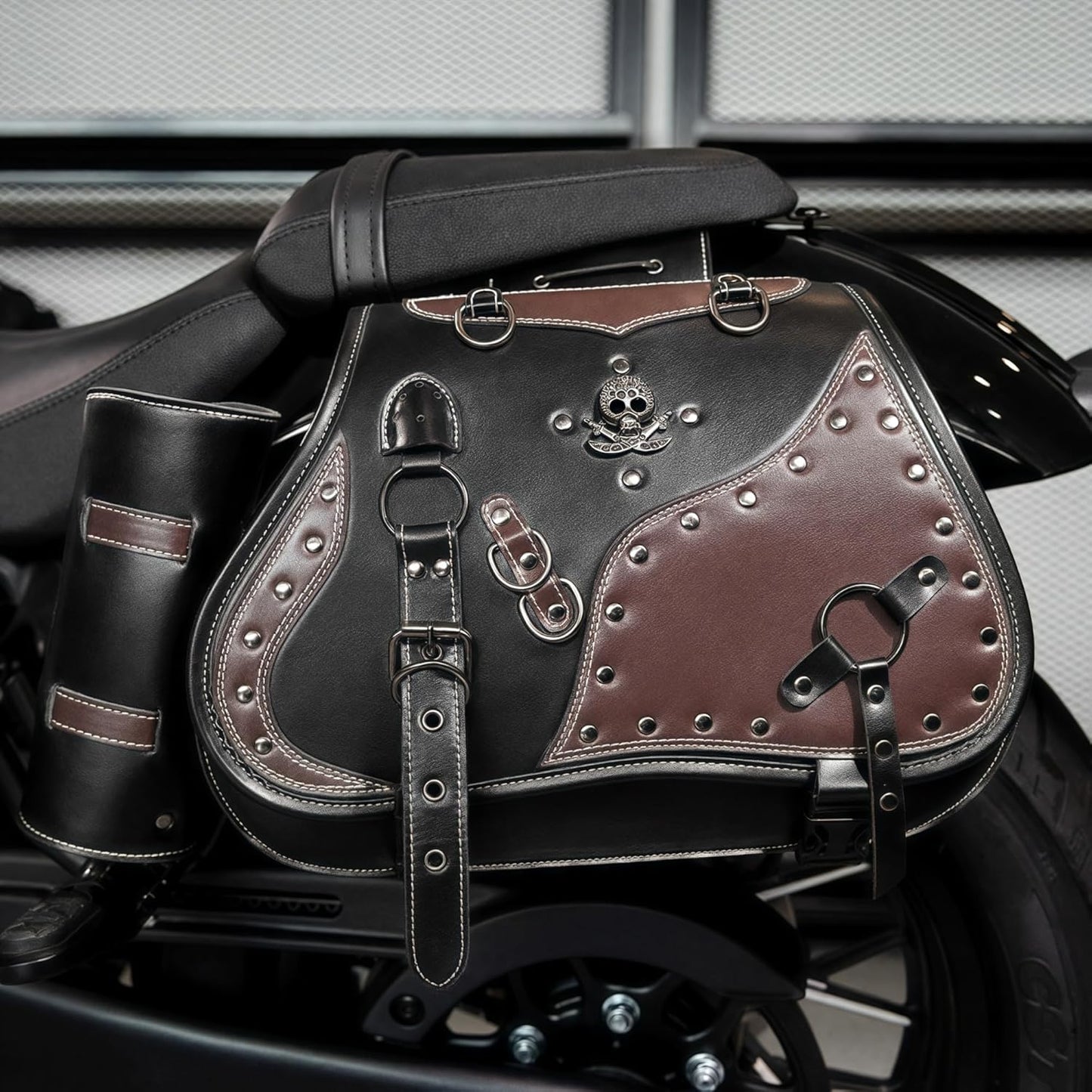 Motorcycle Saddlebags, 30L Leather Waterproof Side Saddle Bags with Cup Holder, Universal Powersports Saddlebags for Harley Davidson Sportster Dyna Softail Honda Shadow Rebel Yamaha Kawasaki Vulcan