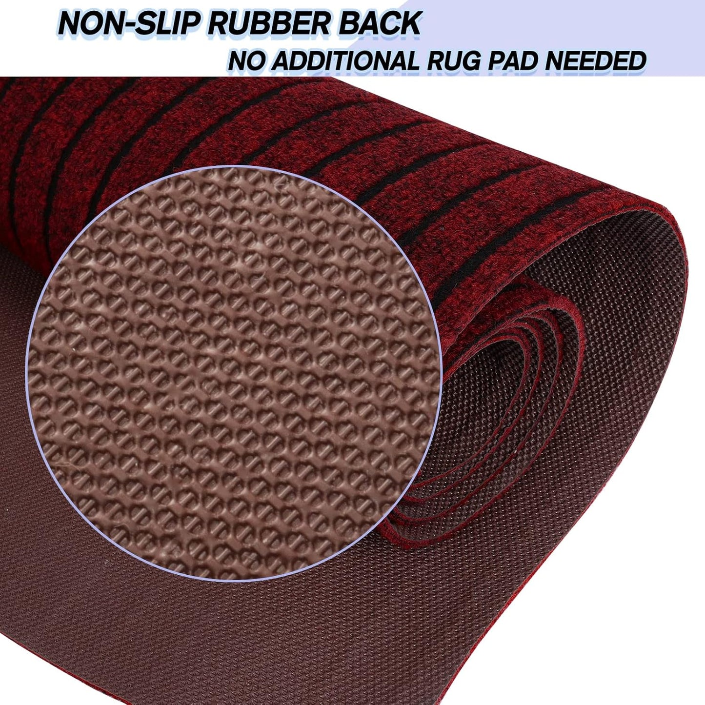 Custom Size Backed Non-Slip Area Rugs Runner, Easy Clean, Waterproof Runner Rugs for Hallway Entryway, Kitchen, Laundry, 2FT x 47FT, Red Stripe