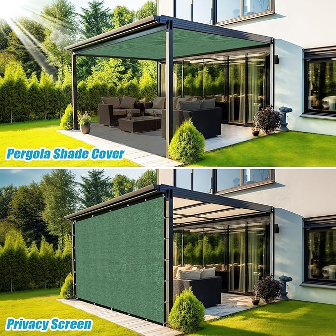 Amagenix 90% Pergola Shade Cover 7' X 10' Sun Shade Cloth with Grommets for Outdoor Garden Patio Porch, Commercial Grade 200 GSM - Cable Zip Ties Included (We Customized) GN108, Green