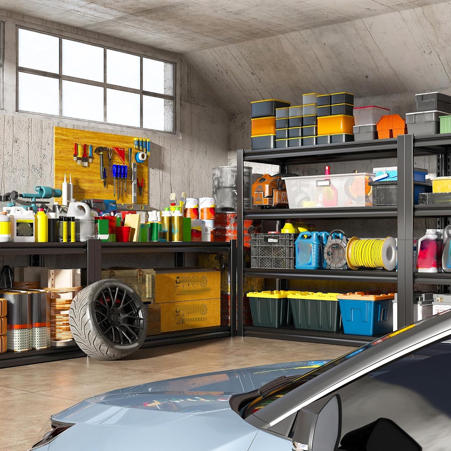 Raybee 40" W Garage Shelving Heavy Duty Storage Shelves 56.9" H Metal Shelving Heavy Duty Load 1600LBS Adjustable Metal Shelves for Storage for Pantry Kitchen 40" W x 19.1" D x 56.9" H 2 Pack