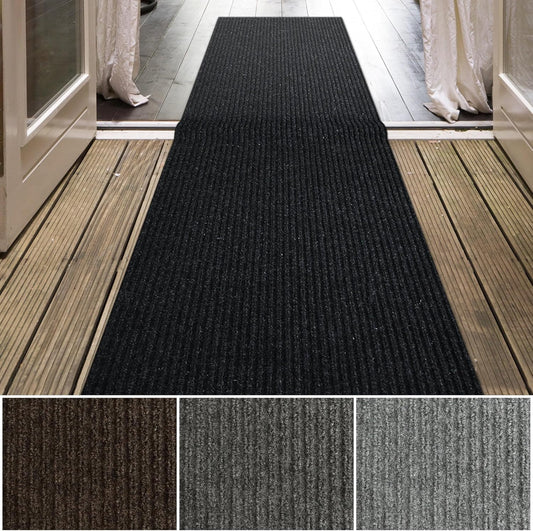 iCustomRug Spartan Weather Warrior Indoor/Outdoor Utility Ribbed Carpet Runner with Non-Slip Thermoplastic Rubber Backing, 3ft X 14ft in Black