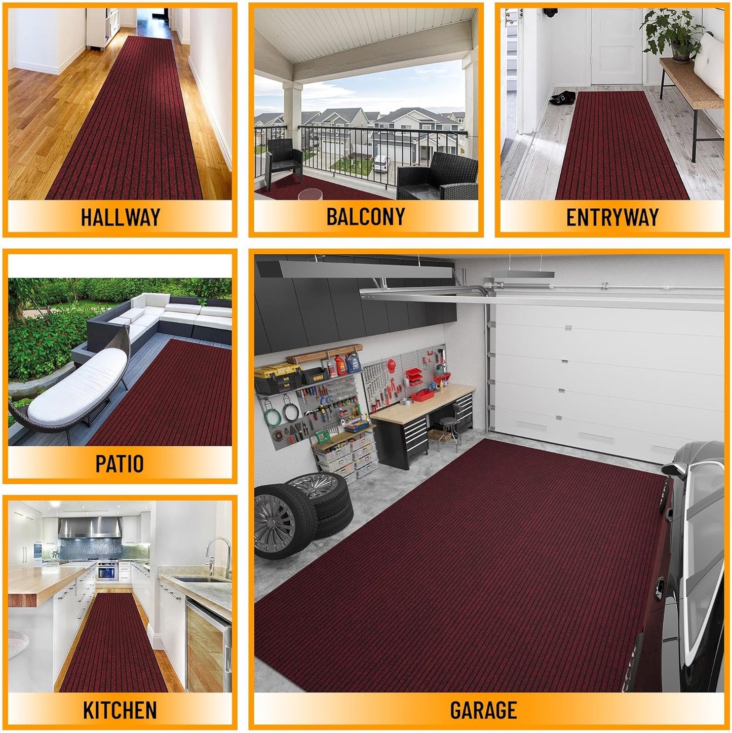 Ottomanson Mud Mat 2'7" x 4' Entryway Rug - Non-Slip Scraper Doormat for Muddy Paws, Dirt Trapping Indoor/Outdoor Mat for High-Traffic Areas, Kitchen, Garage, Patio, Red