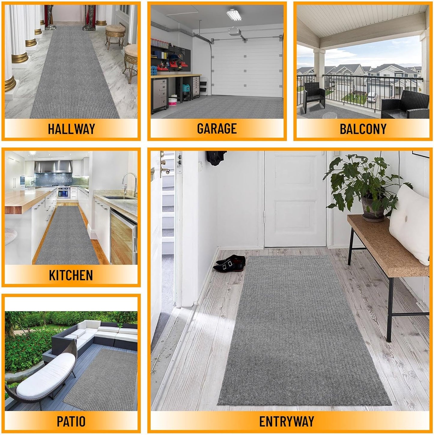 Ottomanson 2'7" x 20' Hallway Runner with Scraper Pile - Extra Durable Non-Slip Rug Mat for Indoor & Outdoor Use - Ideal for Kitchen, Entryway & Garage - High-Traffic Carpet, Gray