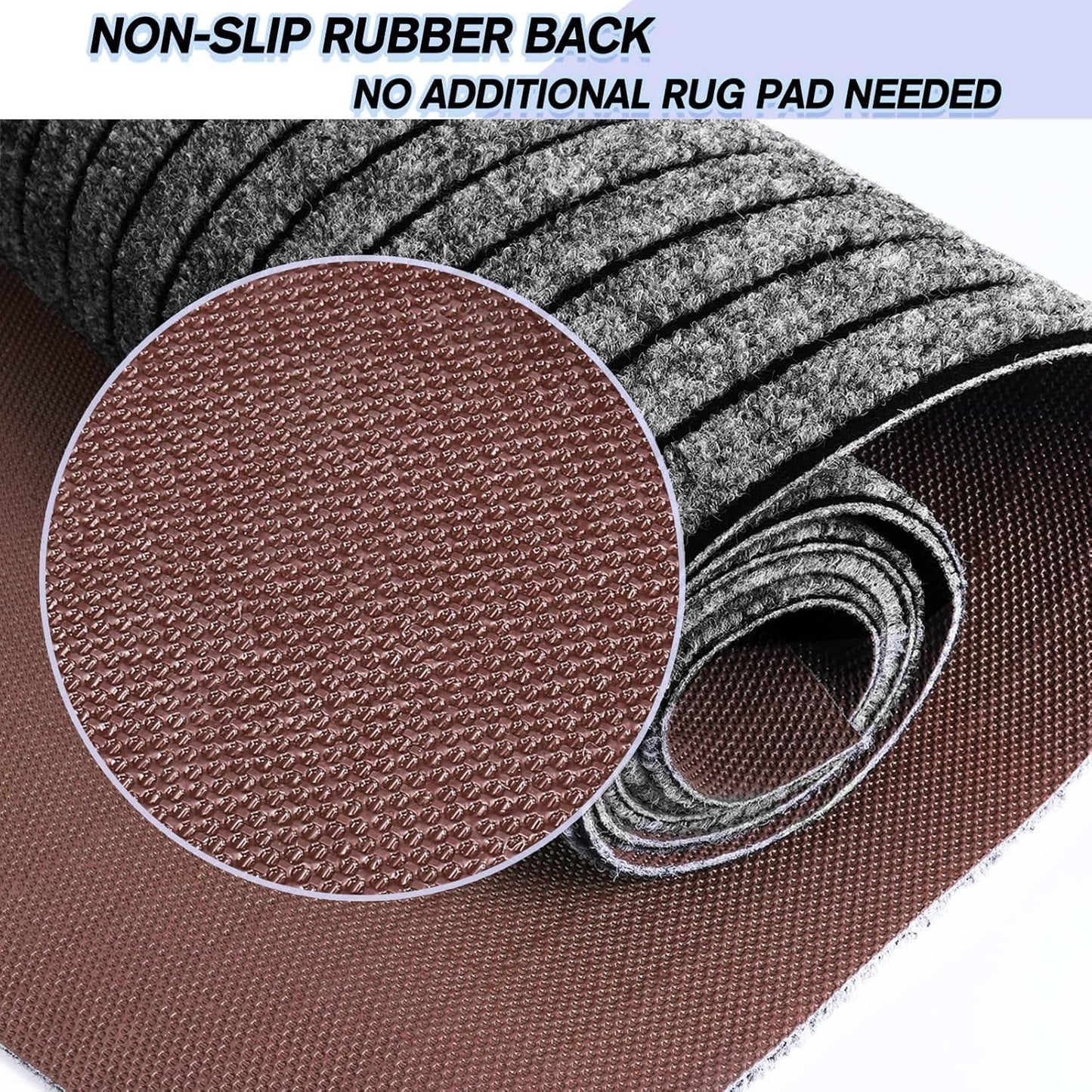 Custom Size Backed Non-Slip Area Rugs Runner, Easy Clean, Waterproof Runner Rugs for Hallway Entryway, Kitchen, Laundry, 2FT x 59FT, Gray Stripe