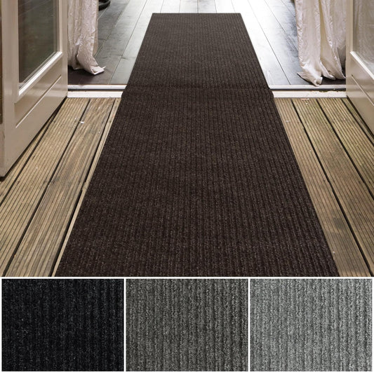 iCustomRug Spartan Weather Warrior Indoor/Outdoor Utility Ribbed Carpet Runner with Non-Slip Thermoplastic Rubber Backing, 3ft X 80ft in Brown