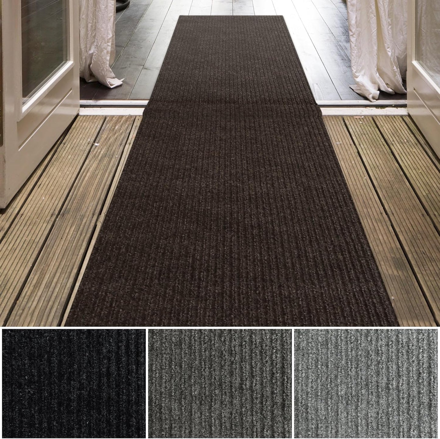 iCustomRug Spartan Weather Warrior Indoor/Outdoor Utility Ribbed Carpet Runner with Non-Slip Thermoplastic Rubber Backing, 6ft X 76ft in Brown
