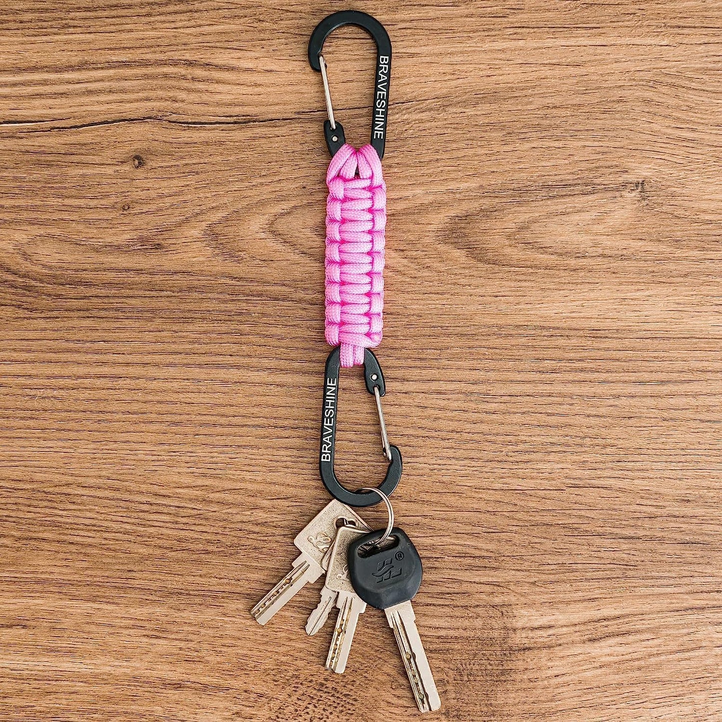 BRAVESHINE Paracord Keychain Carabiner Clip, D Ring Lanyard Hanger Stroller Hook for Water Bottle, Key, Backpacks, Men, Women