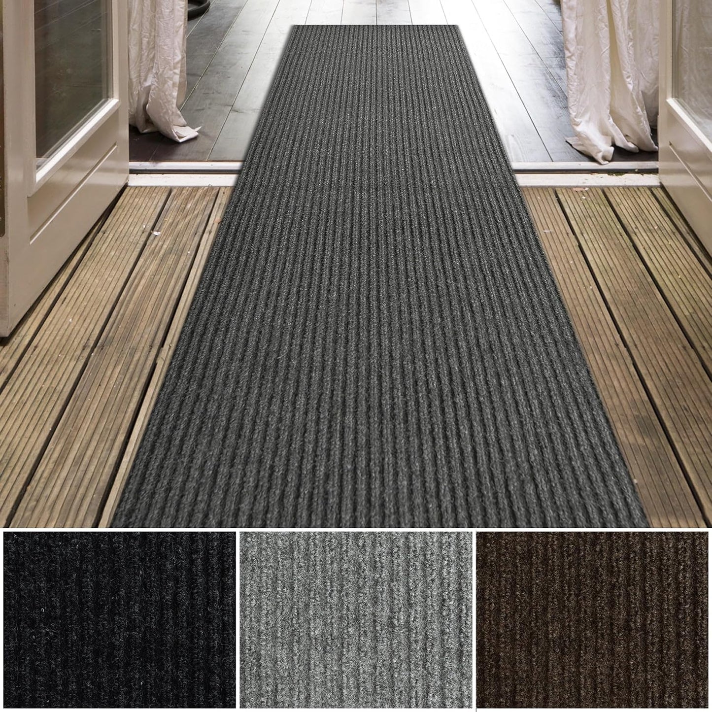 iCustomRug Spartan Weather Warrior Duty Indoor/Outdoor Utility Ribbed in 3ft,4ft,6ft Widths 70 Custom Sizes with Natural Non-Slip Rubber Backing 4'X28' in Charcoal