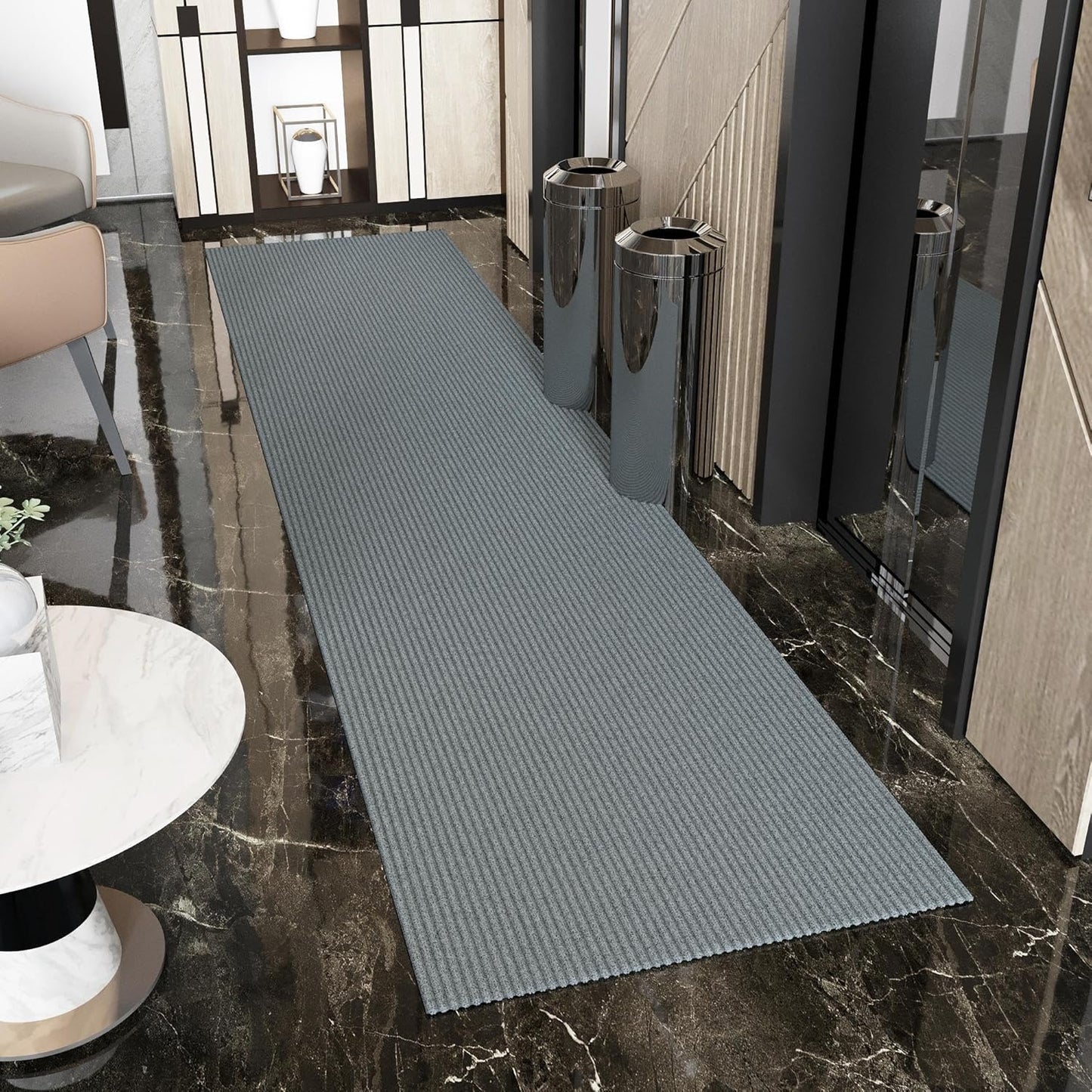 Ottomanson 2' x 11' Hallway Runner with Scraper Pile Extra Durable Non-Slip Rug Mat for Indoor & Outdoor Use - Ideal for Kitchen, Entryway, Patio & Garage - High-Traffic Carpet, Gray