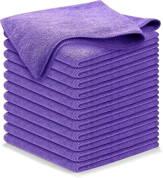 USANOOKS Microfiber Cleaning Cloth - Purple - 12Pcs (12.5x12.5 inch) High Performance - 1200 Washes, Ultra Absorbent Car Towel Traps Grime & Liquid for Streak-Free Mirror Shine - Car Washing Cloth