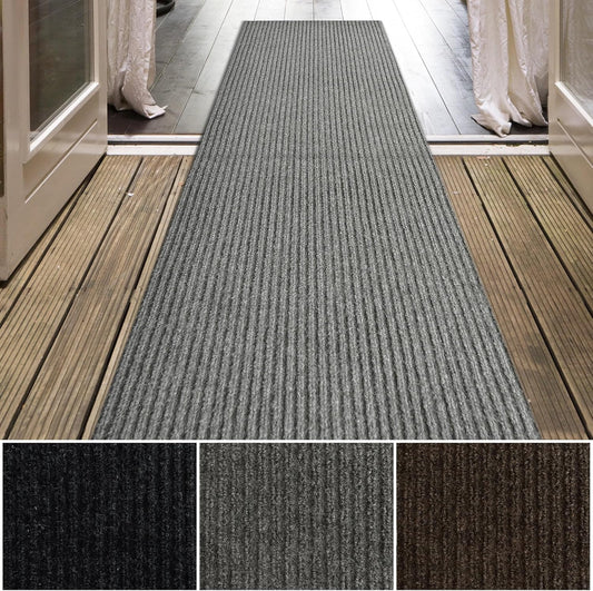 iCustomRug Spartan Weather Warrior Indoor/Outdoor Utility Ribbed Carpet Runner with Non-Slip Thermoplastic Rubber Backing, 3ft X 64ft in Grey