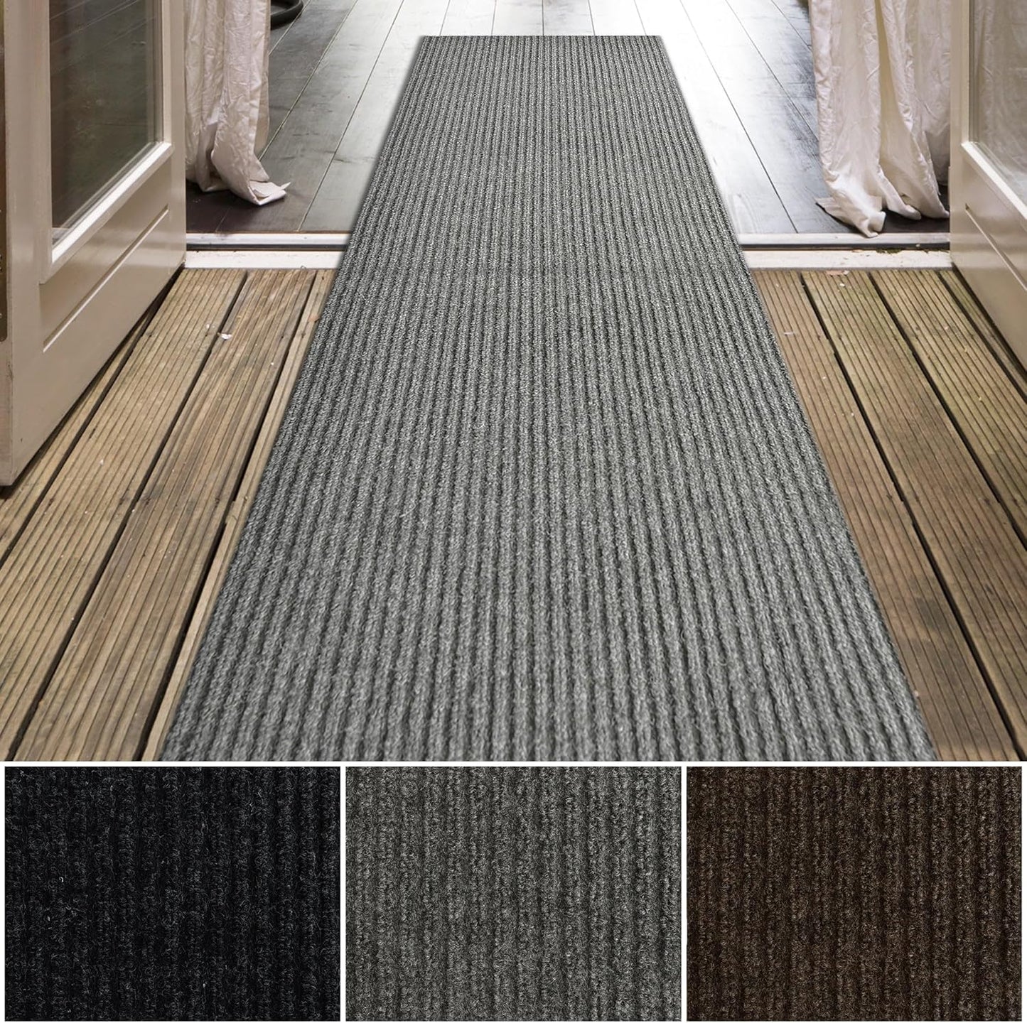 iCustomRug Spartan Weather Warrior Duty Indoor/Outdoor Utility Ribbed in 3ft,4ft,6ft Widths 70 Custom Sizes with Natural Non-Slip Rubber Backing 4'X7' in Grey