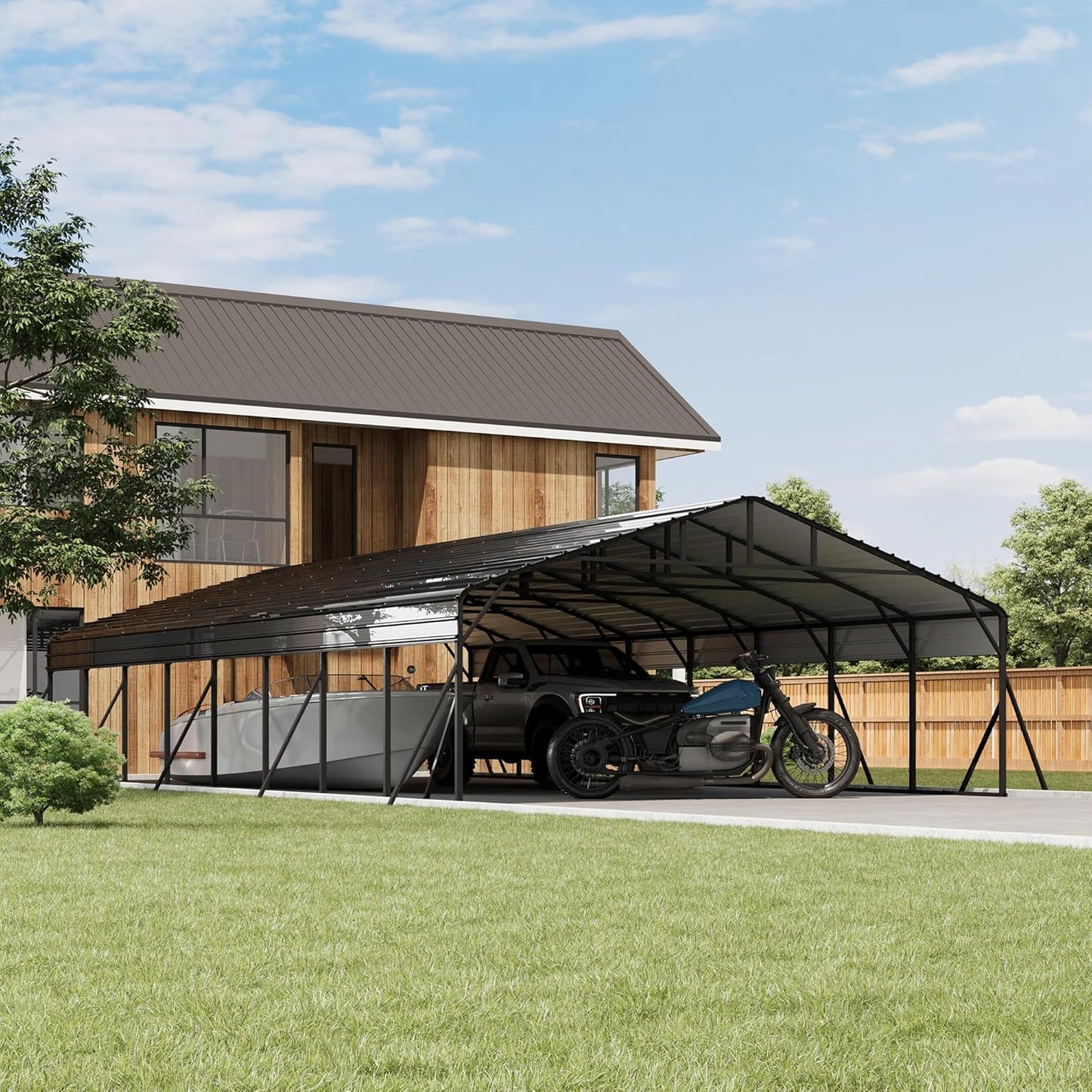 20' x 40' x 8.5' Heavy Duty Metal Carport with Galvanized Steel Roof, Steel Carport Kits Outdoor with Metal Roof, Galvanized Car Shelter for Tractors, Pickup, Boat, Car