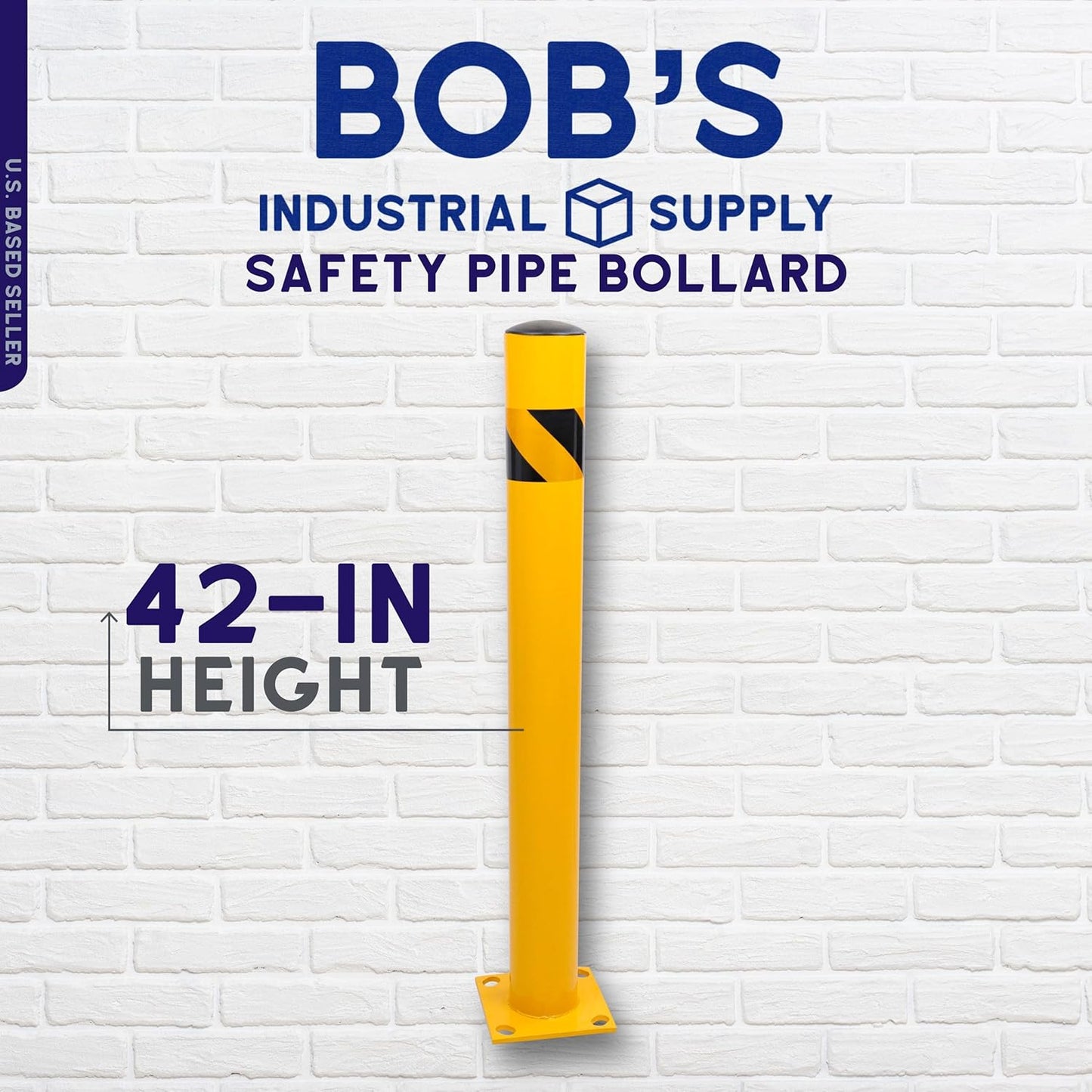 BISupply Safety Bollard Post Parking Barrier 1 Pack - 42in Yellow Pipe Bolt Down Bollard for Garage Lot