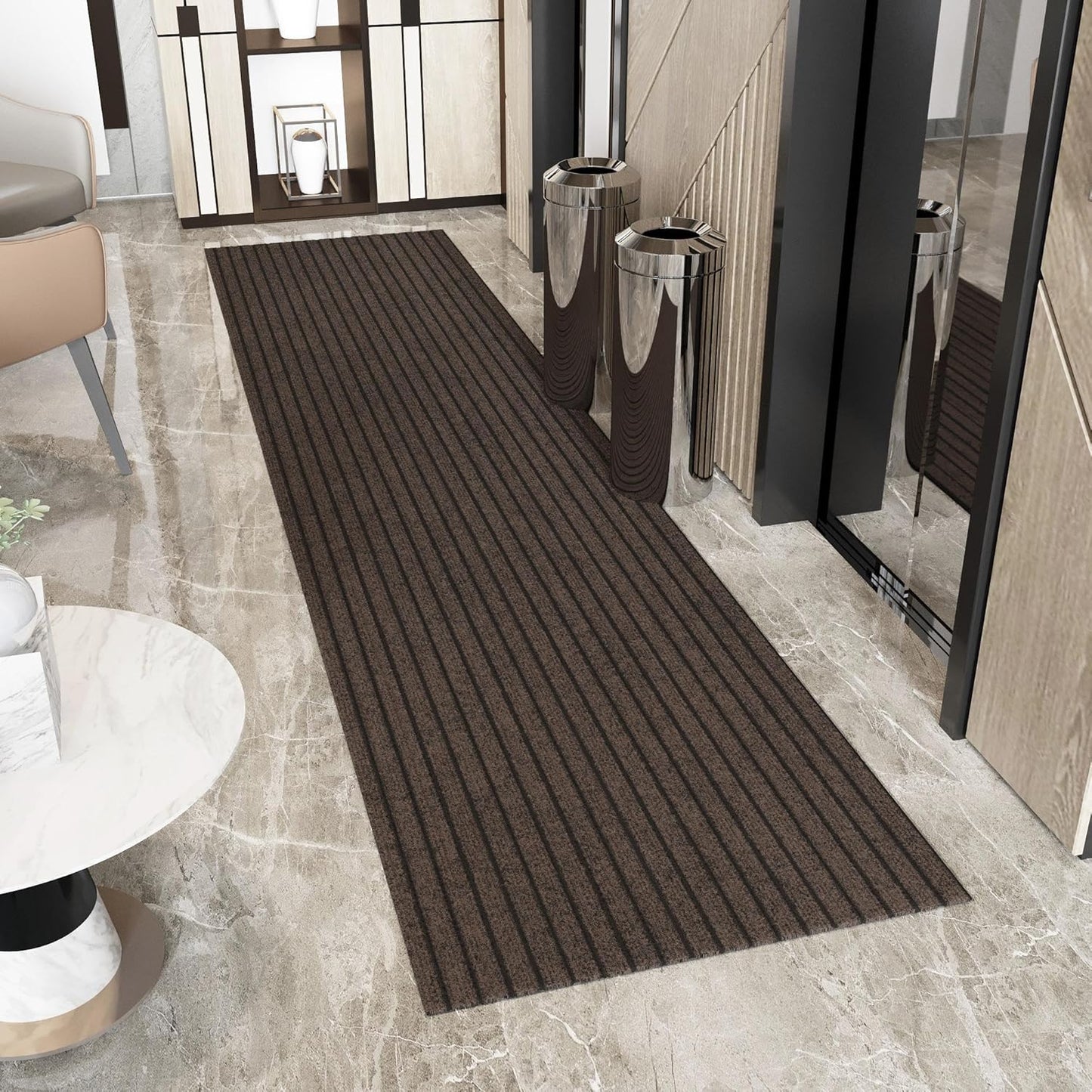 Ottomanson 2'7" x 36' Hallway Runner with Scraper Pile - Extra Durable Non-Slip Rug Mat for Indoor & Outdoor Use - Ideal for Kitchen, Entryway & Garage - High-Traffic Carpet, Brown