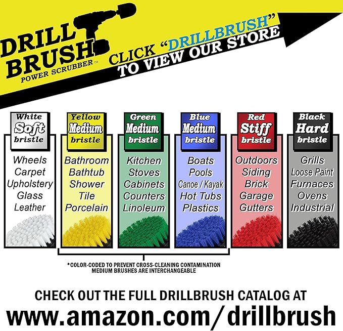 Drillbrush Medium Drill Brush Attachments for Cleaning Tile, Grout, Dishes, Pots, Pans, Air Fryers, and Boat Hulls - Cordless Power Spin Scrubber Drill Attachment - Electric Dish Scrubber Spin Brushes