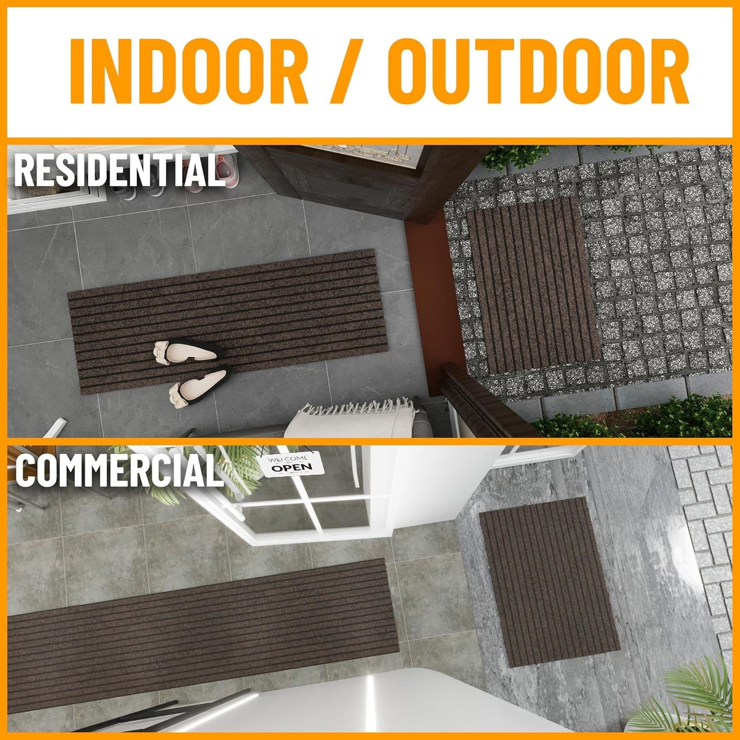 Ottomanson 2'7" x 6' Hallway Runner with Scraper Pile - Extra Durable Non-Slip Rug Mat for Indoor & Outdoor Use - Ideal for Kitchen, Entryway & Garage - High-Traffic Carpet, Brown