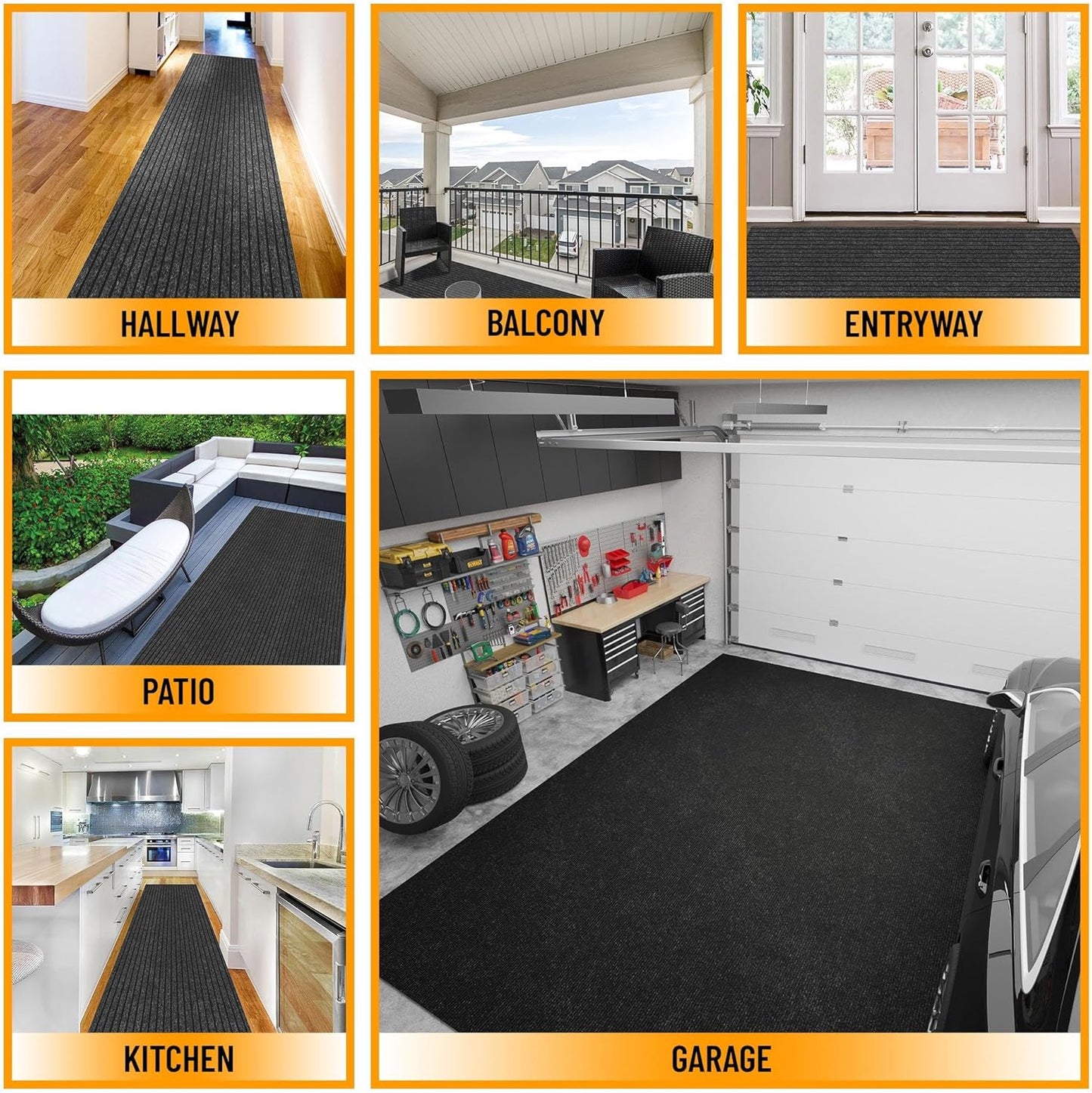Ottomanson 2'7" x 6' Hallway Runner with Scraper Pile - Extra Durable Non-Slip Rug Mat for Indoor & Outdoor Use - Ideal for Kitchen, Entryway & Garage - High-Traffic Carpet, Black