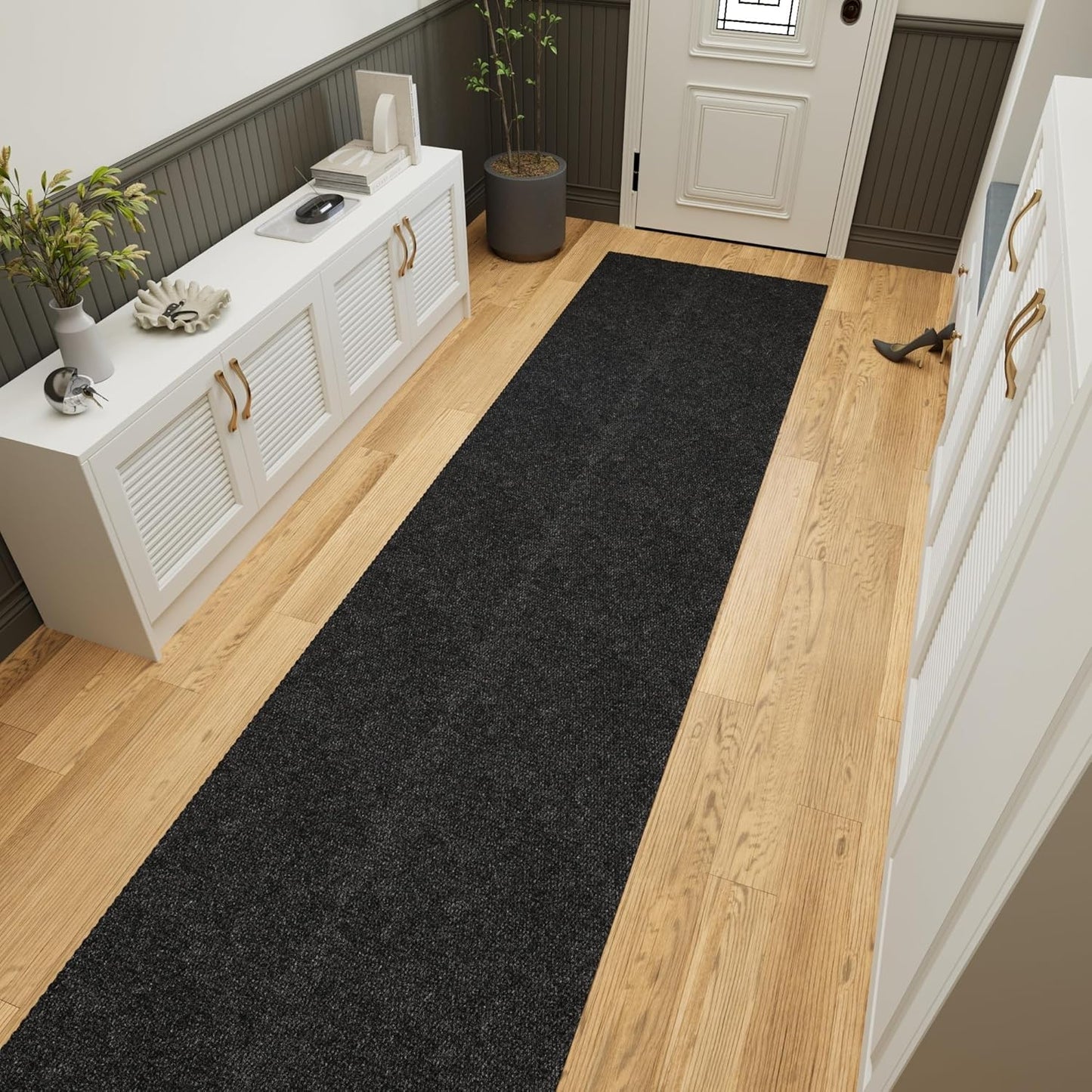 Ottomanson 2'7" x 25' Hallway Runner with Scraper Pile - Extra Durable Non-Slip Rug Mat for Indoor & Outdoor Use - Ideal for Kitchen, Entryway & Garage - High-Traffic Carpet, Black