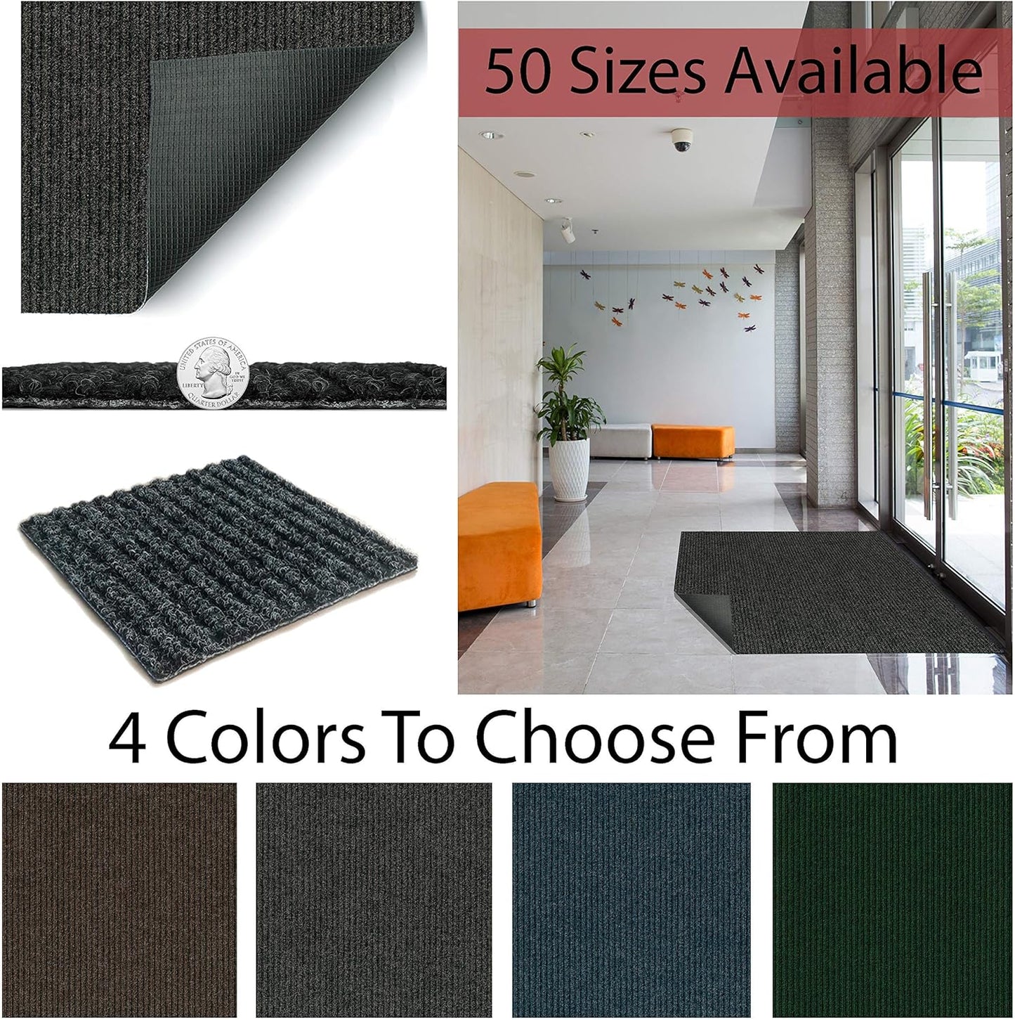 KOECKRITZ Heavy Duty Durable All Weather Indoor/Outdoor Non Slip Entrance Mat Rugs and Runners for Office Business Building Home Garage Front Door (4' x 14', Charcoal)