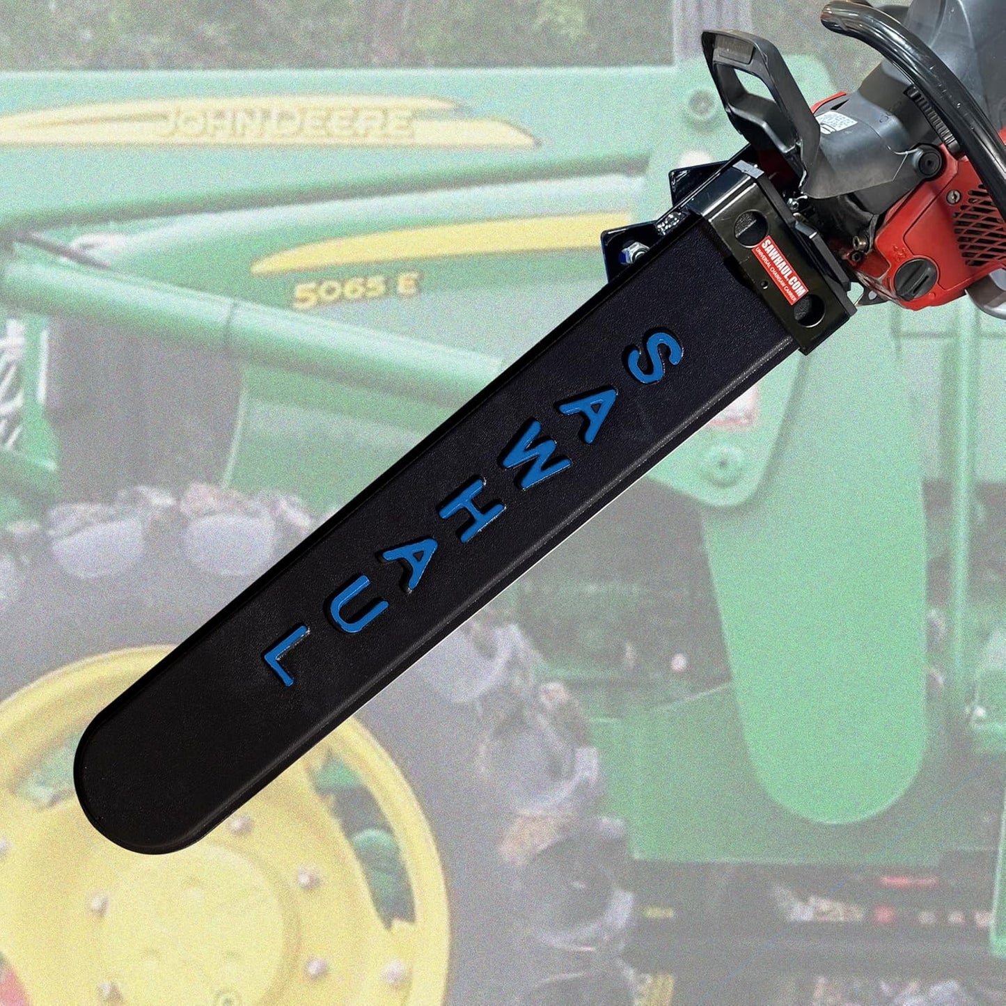 SawHaul Snap-Lok Universal Chainsaw Carrier Kit for Tractors and Skid Steers – 28 Inch Blue Scabbard with Rotating Mount – Compatible with All Chainsaw Brands – Made in USA