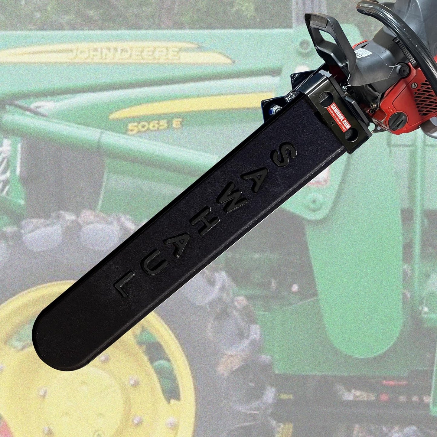 SawHaul Snap-Lok Universal Chainsaw Carrier Kit for Tractors and Skid Steers – 28 Inch Black Scabbard with Rotating Mount – Compatible with All Chainsaw Brands – Made in USA