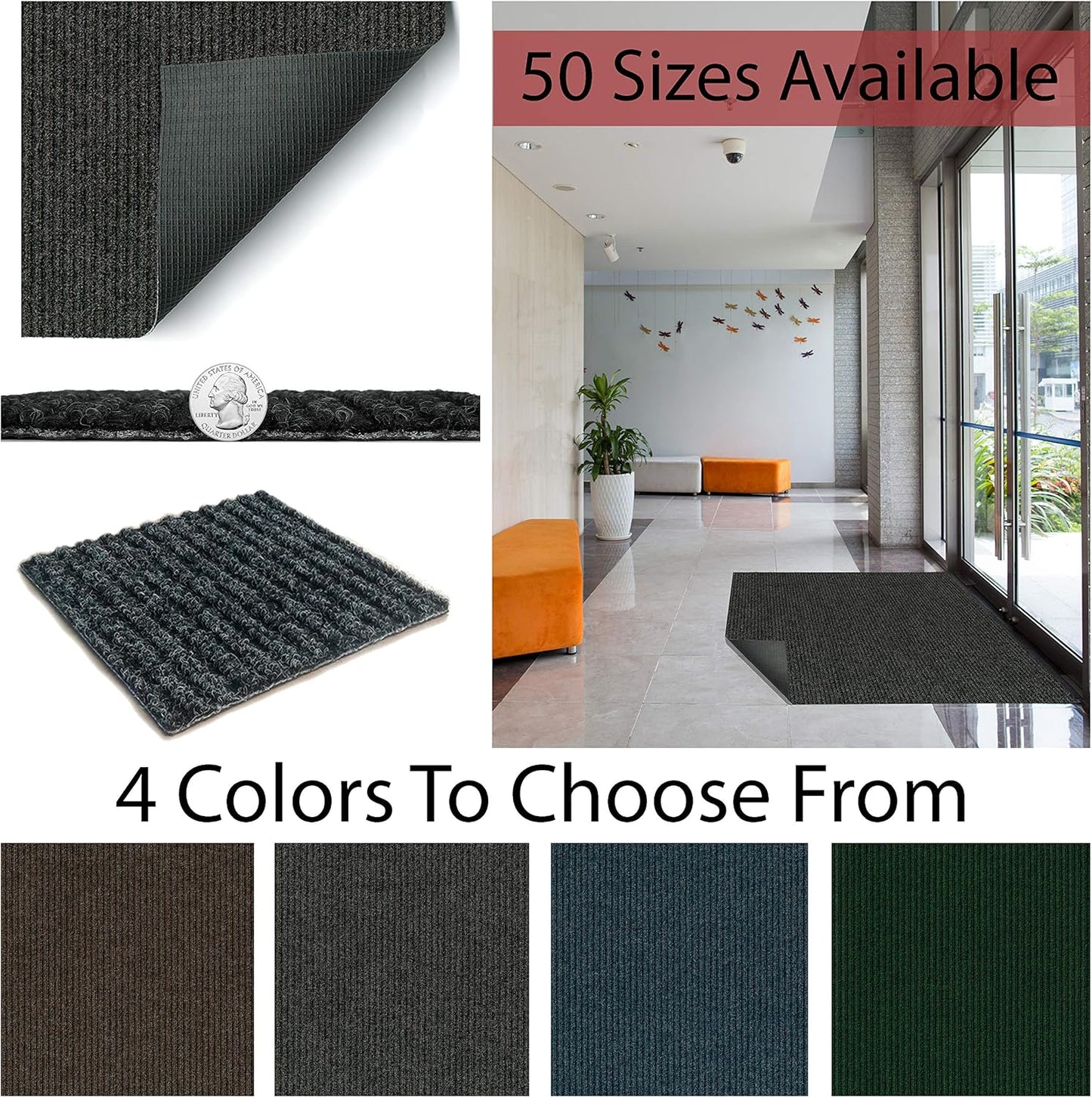 KOECKRITZ Heavy Duty Durable All Weather Indoor/Outdoor Non Slip Entrance Mat Rugs and Runners for Office Business Building Home Garage Front Door (6' x 14', Blue)