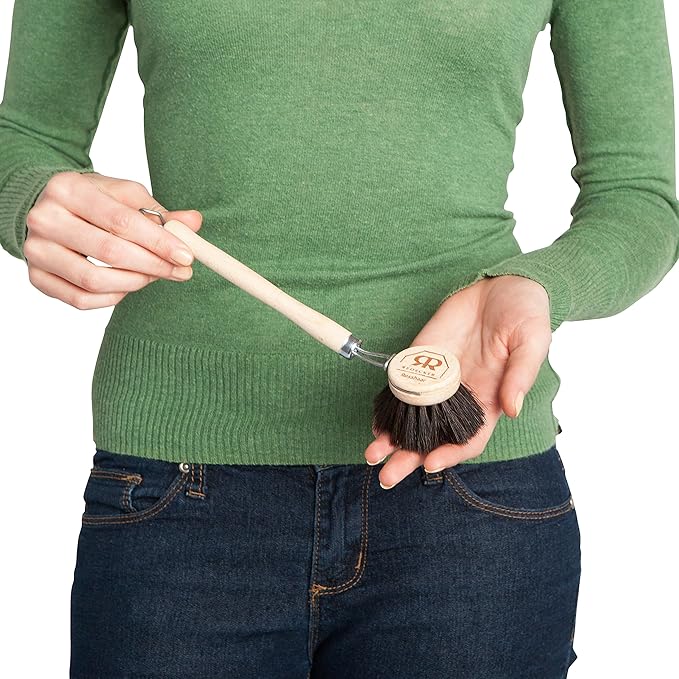 Redecker German-Made Horse Hair Bristle Dish Brush, Soft All-Purpose Scrubber for Kitchen & Household with Strong Horse Hair Bristles, 1-1/2 inch Replaceable Brush Head, Single Unit, 9-inches Long